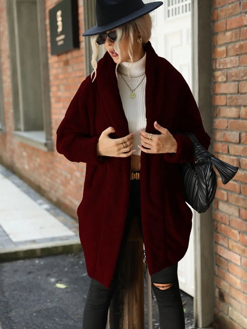 'Diora' Fleece Fur Open Coat - Celes Fashion